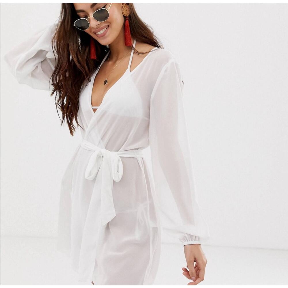 ASOS Lightweight balloon long sleeve Belted Robe Sheer Curve Made in India sz 16